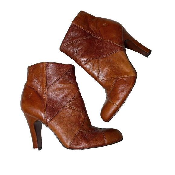 Frye Ava Shootie Heeled Ankle Boots,‎ Patchwork Leather, Brown, Women's Size 9M - Picture 1 of 16